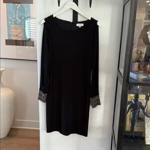 Calvin Klein Black Dress with Embellished Cuffs